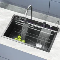 Whale and Rainfall Faucet Sink Nano 304 Stainless Steel Kitchen Basin Single Bowl with Honeycomb Display 1