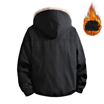 الرجال الشتاء الفراء طوق جاكت مزود بغطاء للرأس كلينفيت معطف مبطّن الرجال رشاقته الدافئة سترات أبلى الشارع الشهير Harajuku المتضخم سترة 3