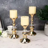 Gold Metal Pillar Candlestick Holders Vintage Pillar Candle Holders Elegant Metal Crystal Pillar Candle Stands 5