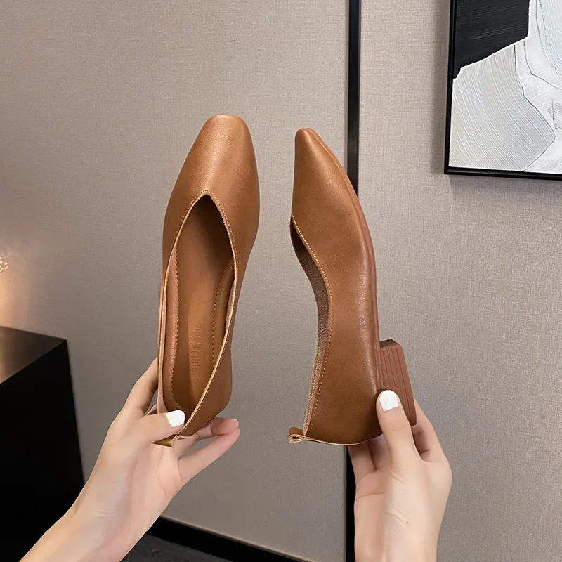 Women Shoes Women Flats Multi-color Low-heeled Square-toe Granny Shoes Shallow Mouth Casual