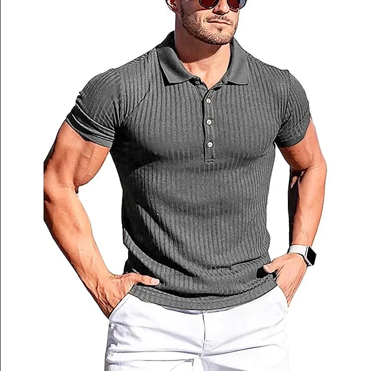 Description Picture 5 of item2023 Men's running sports fitness summer high elasticity vertical long sleeve POLO shirt slim short sleeve polo shirt
