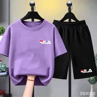 Ensemble deux pièces T-shirt blanc + short de marque Summer pour enfants, nouvelle collection mode garçon fille 3-12 ans, ensemble décontracté sport à manches courtes 2