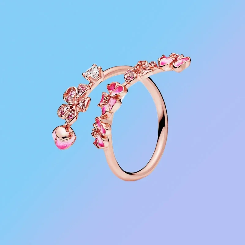 

Женское кольцо из серебра 2022 пробы, с подвеской в виде ветки персика