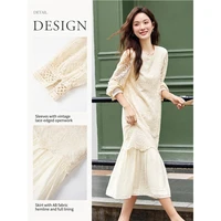 VIMLY French Elegant Women Dress 2025 Autumn New Retro Long Lace Sleeves Dresses Casual Soft Paneled Maxi Dress Woman A2810 - Image 5