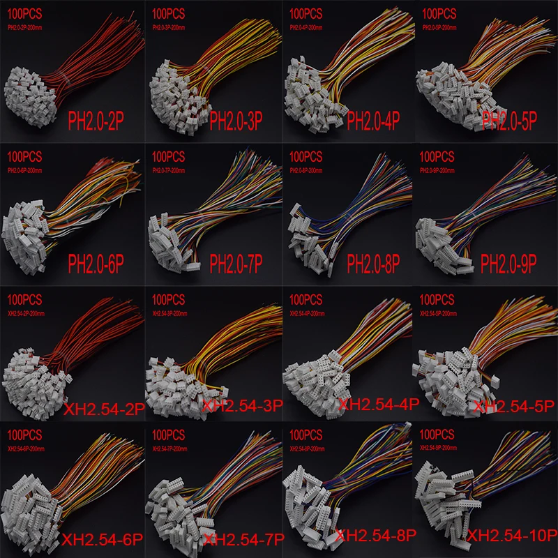 Mini Conector Macho e Fêmea Jst Xh2.54 2.0 ph Pin Pin Pin Pin Pin Pin Pin Pin 10 Pin 20 cm 100 Peças