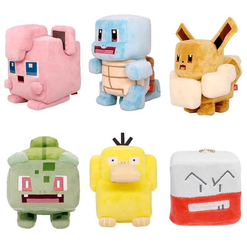 

7 Styels Square Pokemon Plush Toys Cute Psyduck Eevee Squirtle Bulbasaur Stuffed Plushie Dolls Pikachu Adventure Anime Game Gift