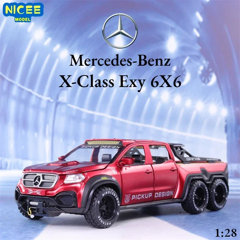 1:28 Mercedes-Benz X-Class Exy 6X6 off-road car Diecast Metal Alloy Model car Sound Light Pull Back Collection Kids Toy Gift A91 1 28 mercedes benz x class exy 6x6 off road car diecast metal alloy model car sound light pull back collection kids toy gift a91