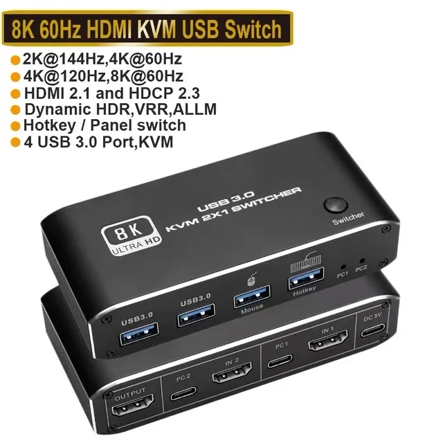 Commutateur USB 2.0 2 En 1 - 1 Entrée 2 Sorties (ou Inversement) - Partage Périphérique Entre 2 PC - Plug & Play