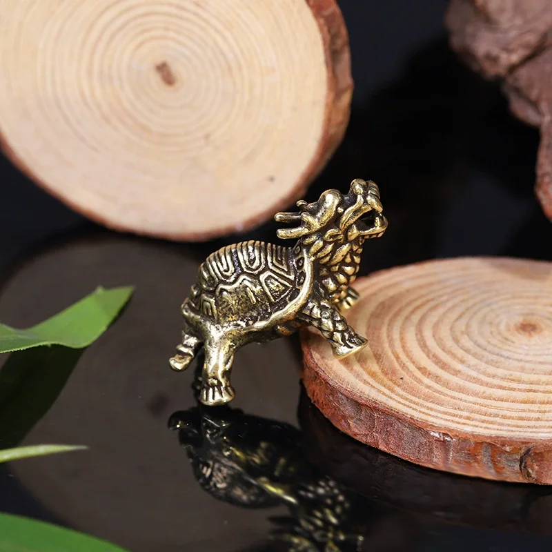 Vintage Brass Dragon Head Turtle Body Mythical Xuanwu Beast Statue Creative Home Living Room Office Tea Pet Dining Table Decor