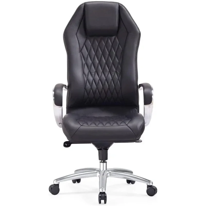 Furniture Modern Ergonomic Sterling Genuine Leather Executive Chair with Aluminum Base-Dark Brown