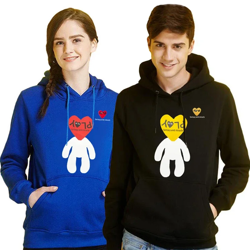 

Men Women Hoodie Cotton Fleece Autumn Heart Letter Embroidery Cartoon Man Printing Pullover Pocket Loose Unisex Casual Sweater