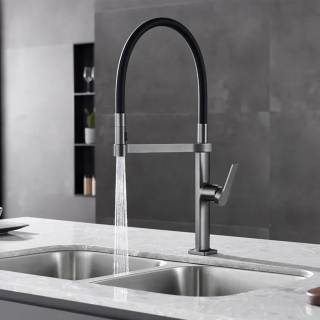 Copper Pull Down Kitchen Sink Faucet Deck Mounted Mixer Tap 360 Degree Rotation Kitchen Sink Hot Cold Taps Crane Gun Gray/Black 1