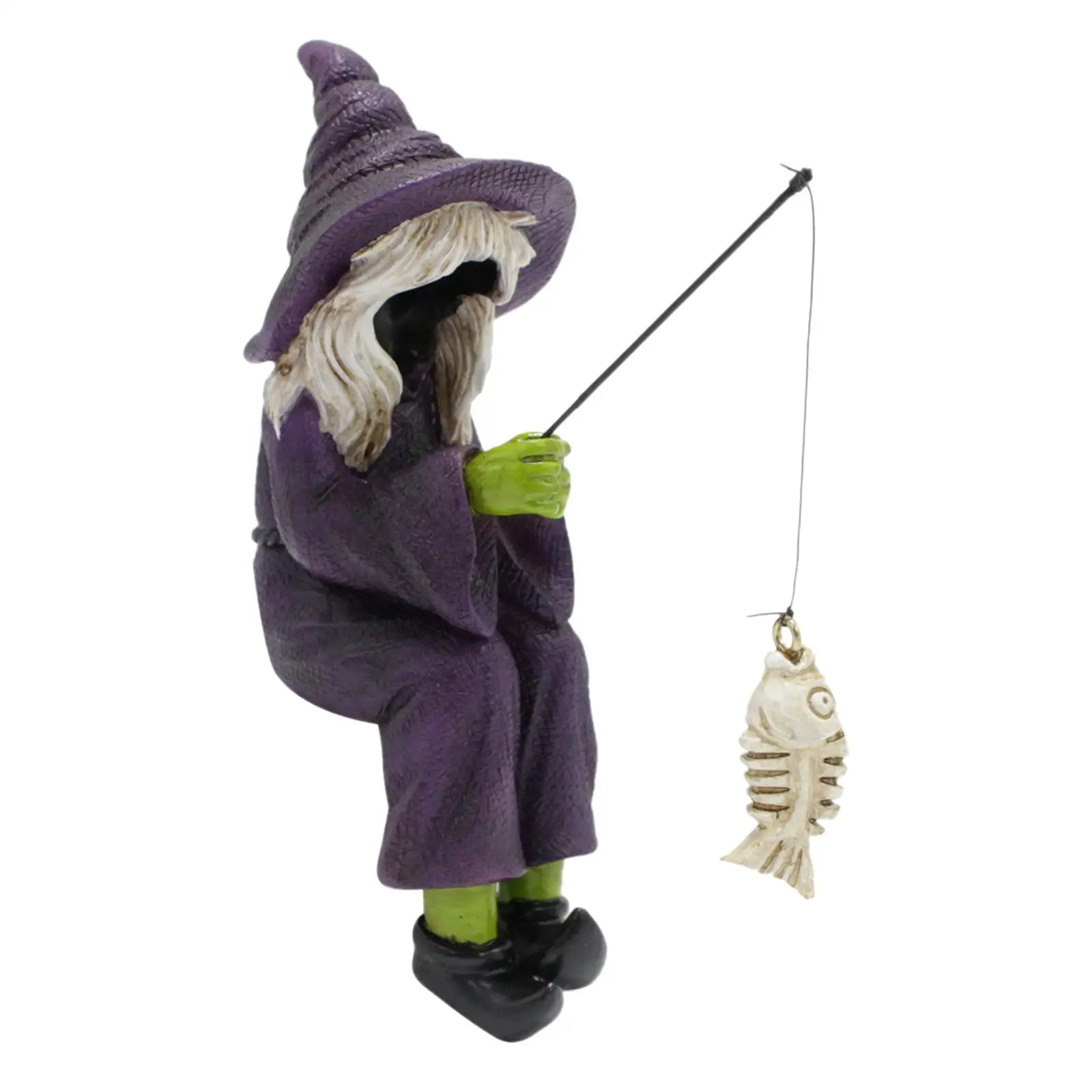 Fishing Witch Sculpture Halloween Decoration for Pond Fish Tank Desk Side