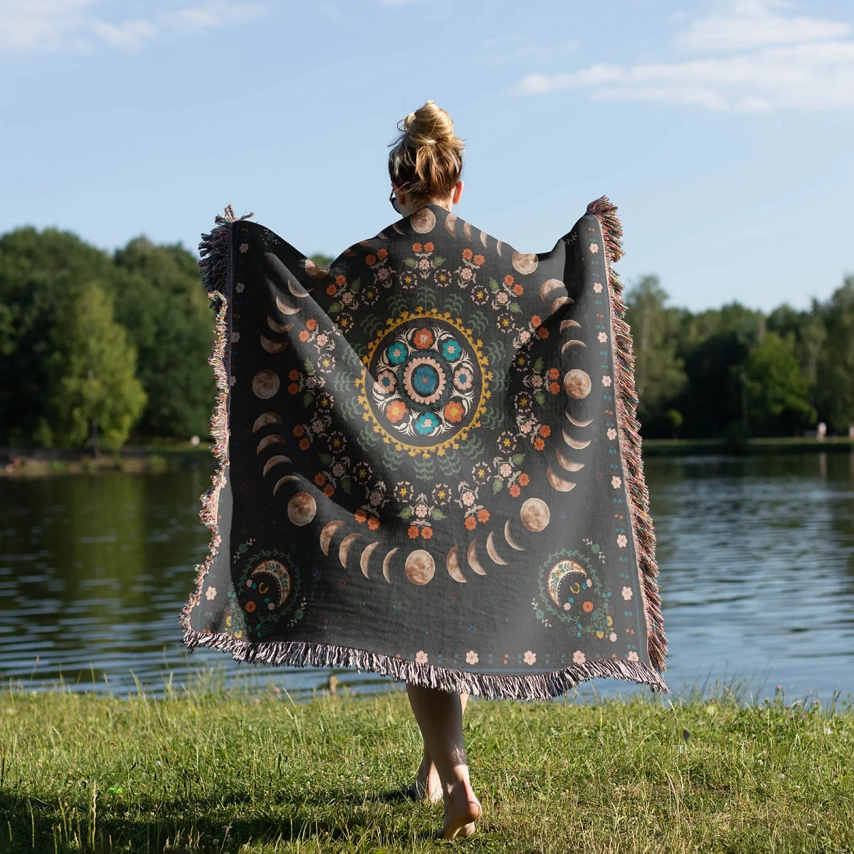 

Vintage Fleece Decorative Sofa Insulation Bed Blanket Boho Home Decor Kpop Cotton Polyester Stitch Camping Picnic Cover Black