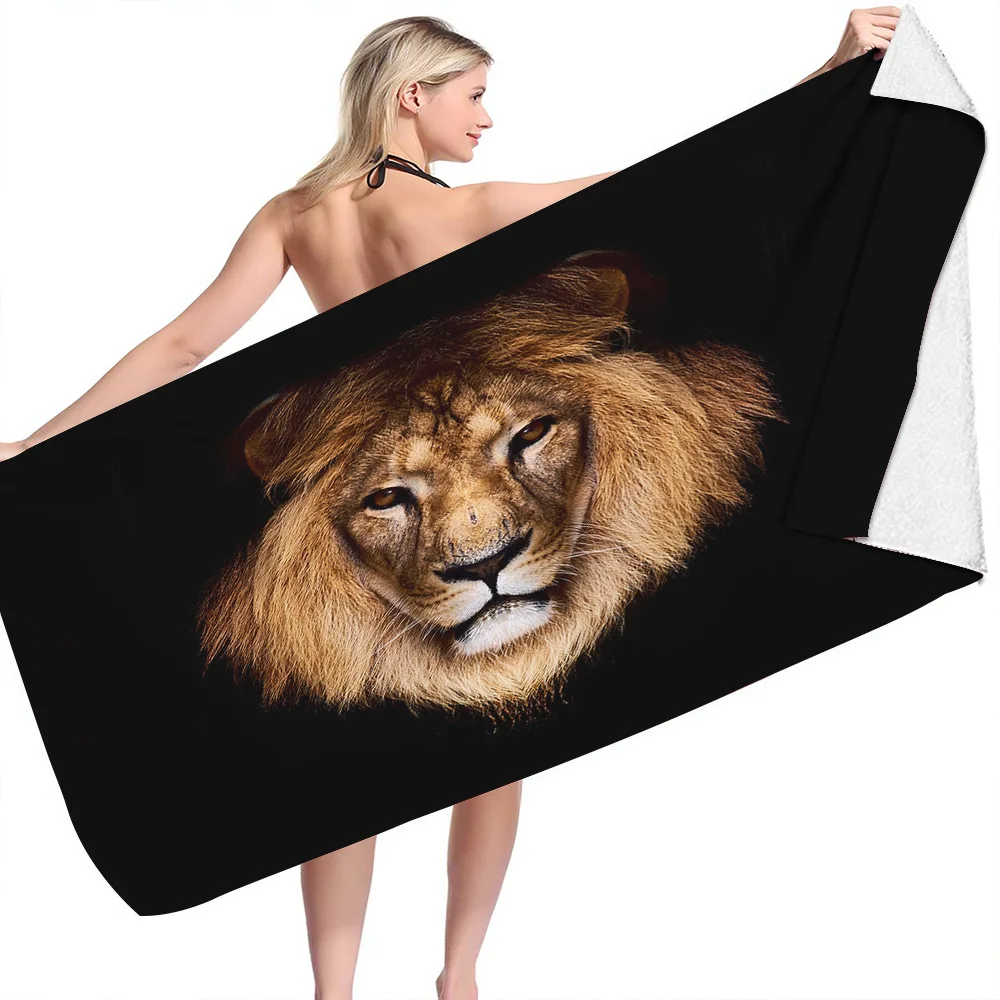 Ferocious Lion Beach Towel Microfiber No Sand Free Quick Dry Surf Poncho Bath Summer Swimming Fitness Camping Travel Women Men