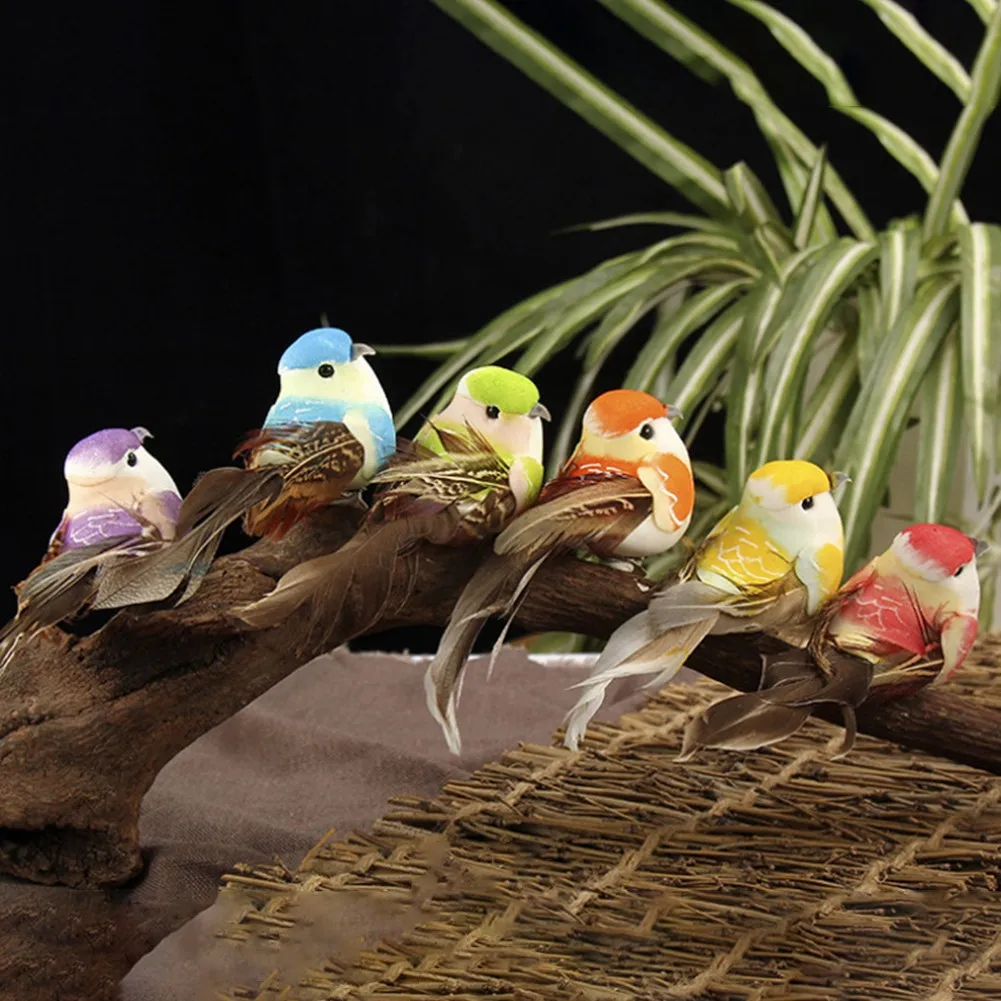 

Garden Decoration 6x Fake Feather Bird Xmas Tree Decor Perched Woodland Birds Decor Adornment Lawn Ornaments Simulation Birds