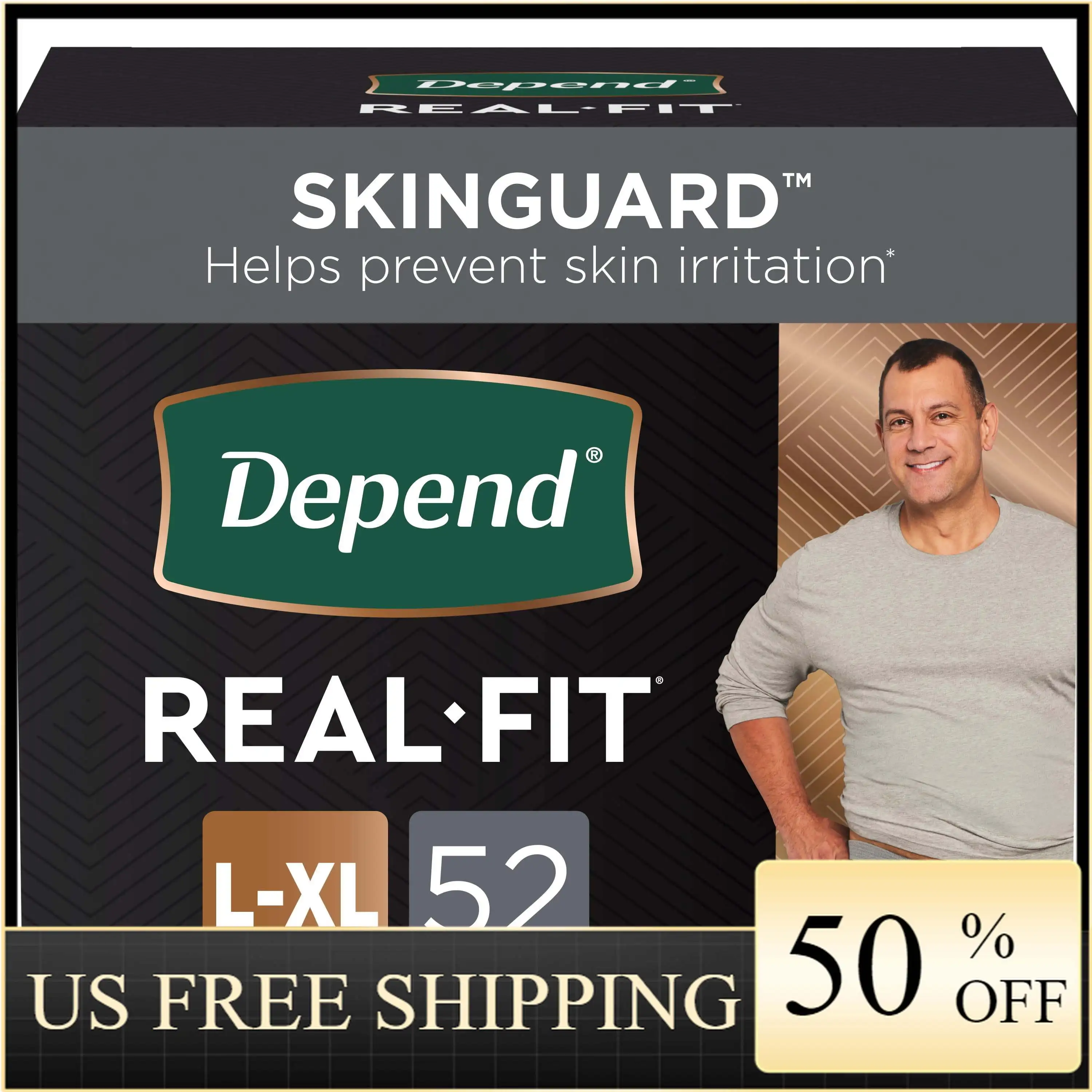 

Depend Real Fit Adult Incontinence Underwear for Men, L/XL, Black, 52Ct
