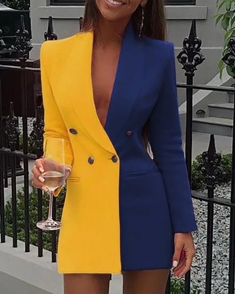 plus size pant suits for weddings Women's Suits In Spring Contrast Color Splicing OL Business Suit Jacket Jacket Long Colorful Blazer Jacket for Women  Coats short suit set Suits & Blazers