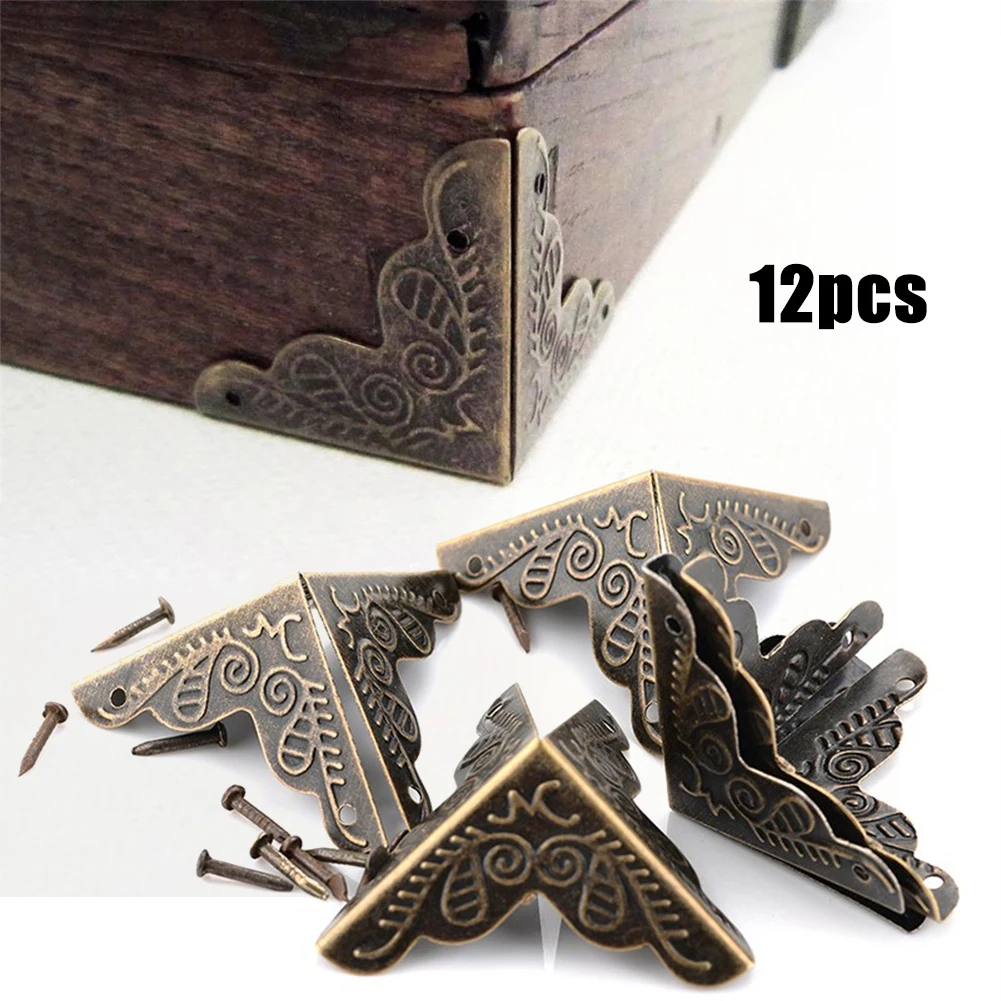 12pcs Antique Corner Brackets Metal Box Wooden Notebook Albums Four Sides Corner Guard Protectors Decorative Hardware Protection