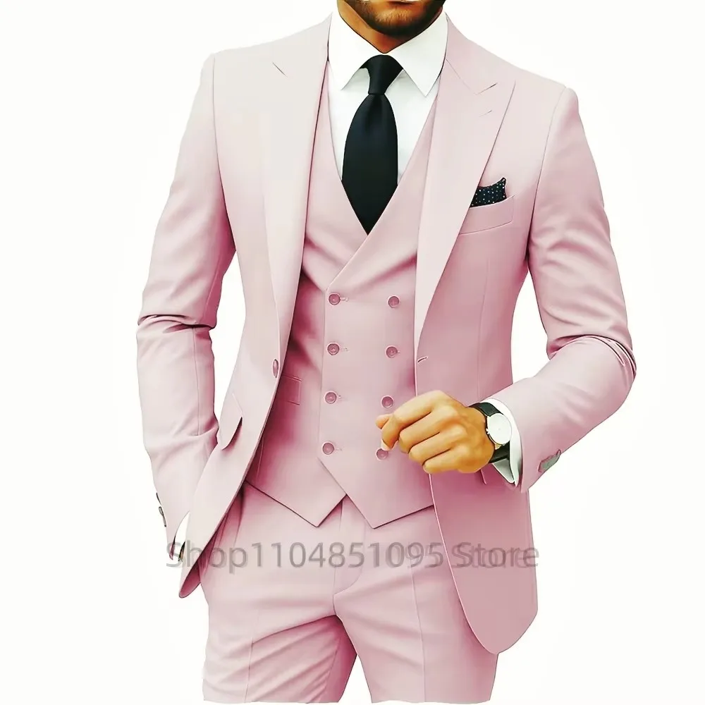 Slim Fit 3-Piece Men's Suit Set for Office Formal Business Wedding Groom Tuxedos Jacket Vest Pants Casual Male Men Clothing