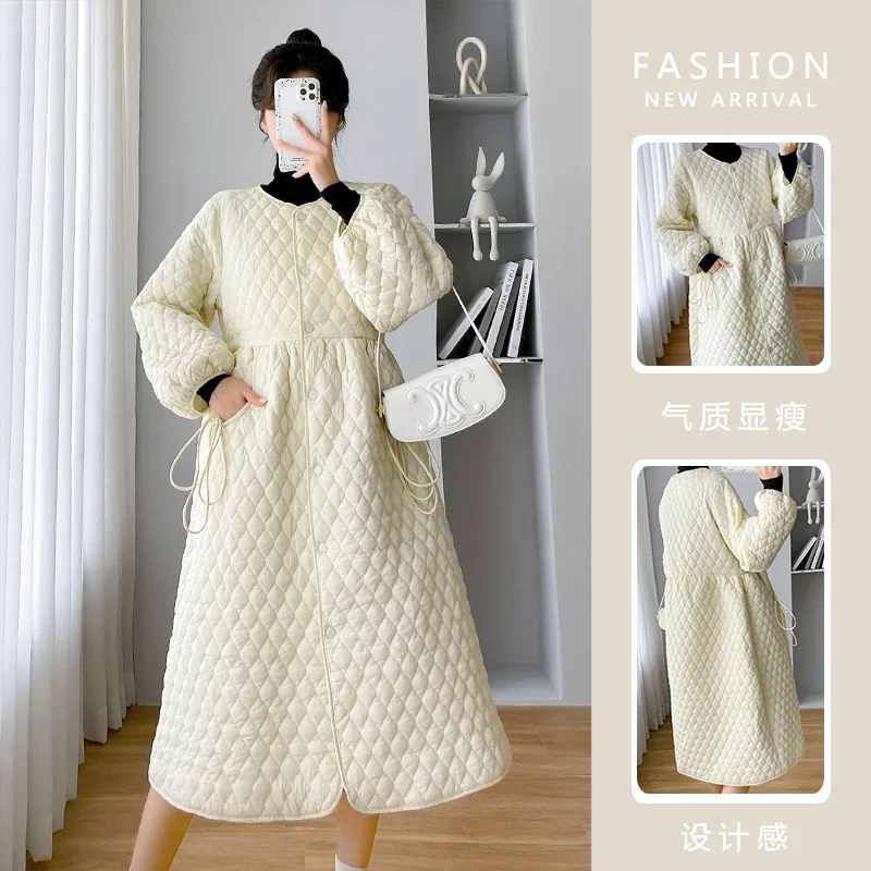Pregnant women clothing cotton jacket with pockets long sleeve single-breasted long maternity coat warm drawsting outwear