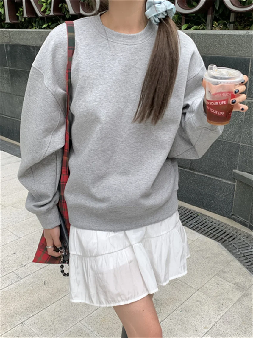 Arazooyi 2023 New Arrival Solid Sweatshirts Women Casual All Match Minimalist OL Preppy Style Loose Office Lady Daily