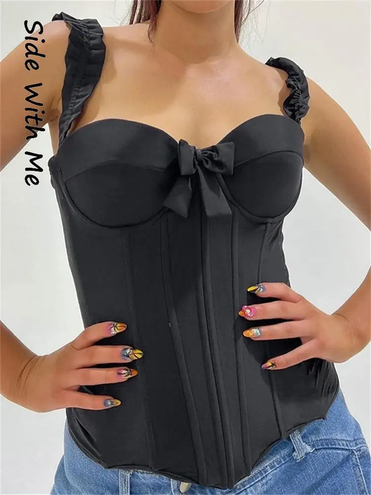 

Side with Me 2022 Spring Summer Y2K Bow Sleeveless Sexy Woman Corset Tank Top Club Party Elegant Women Tanks Tops