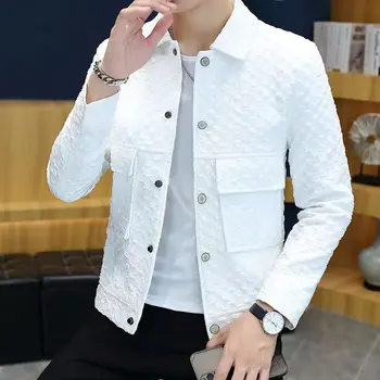 Men Jacket Fashion loose lapel-up Spring Autumn retro men Coat Casual Cargo jacket Solid Color Loose male Outerwear 2