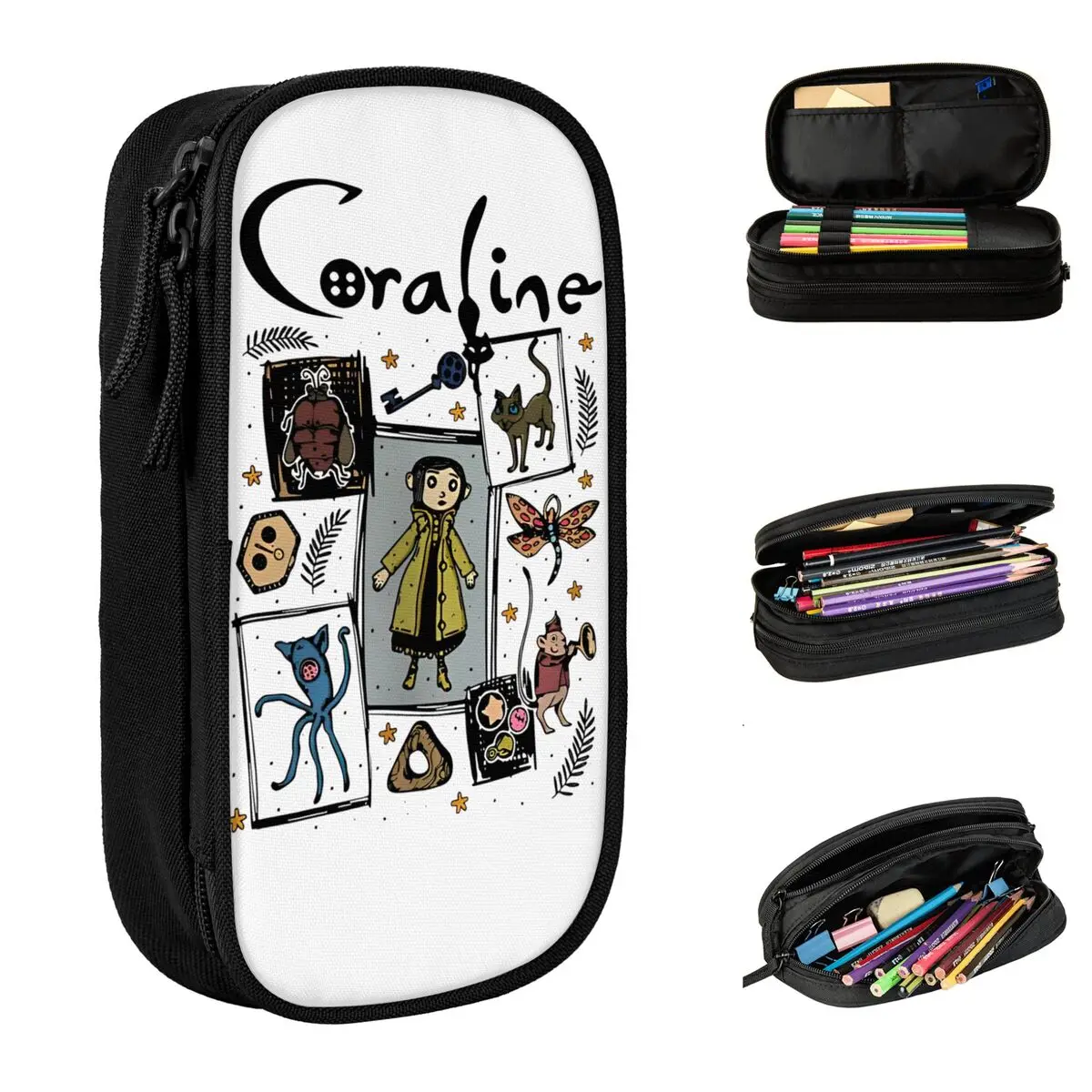 Halloween Coralines Movie Doll Pencil Cases Pen Bag Student Big Capacity School Zipper Pencilcases