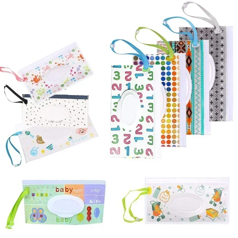 

EVA Baby Wet Wipe Pouch Bags Wipes Holder Case Flip Cover Snap-Strap Reusable Refillable Wet Wipe Bag Outdoor Useful Tissue Box