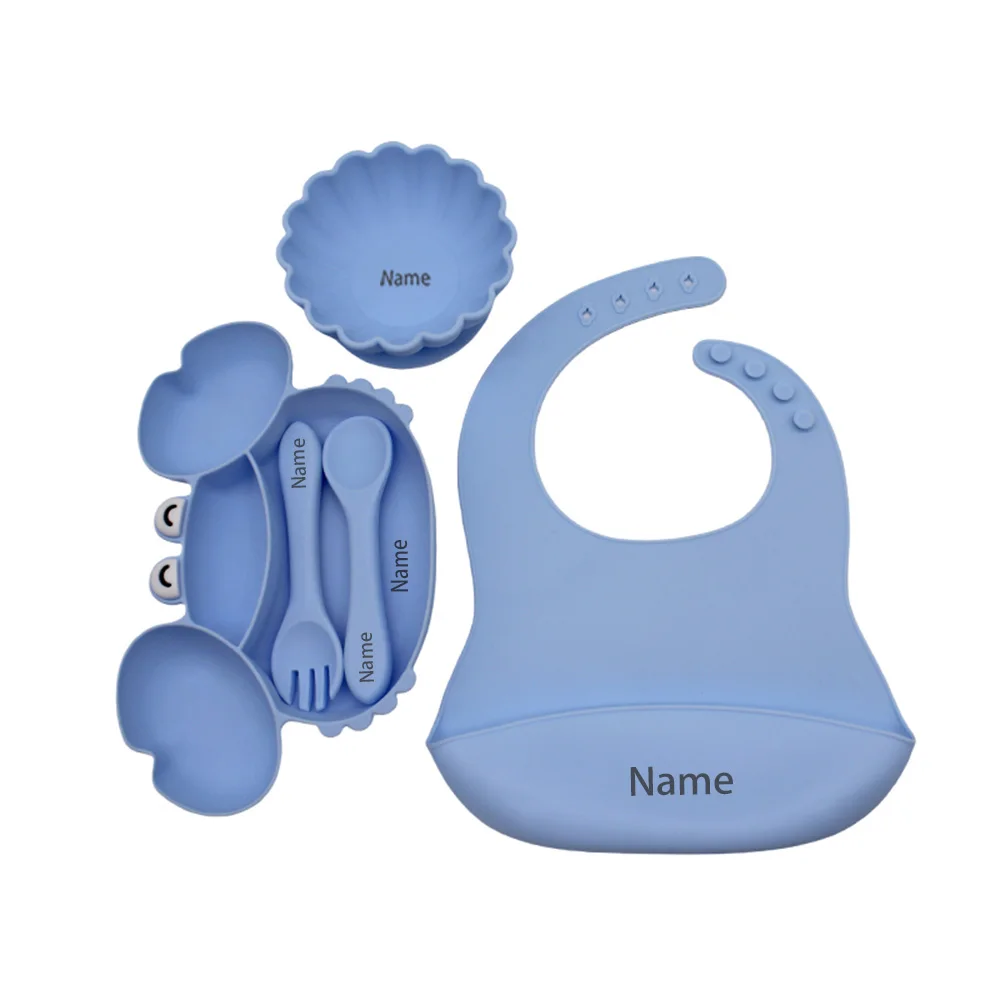 5-Piece Silicone Tableware Set with Free Name Engraving Creative Gifts Customized for Boys and Girls