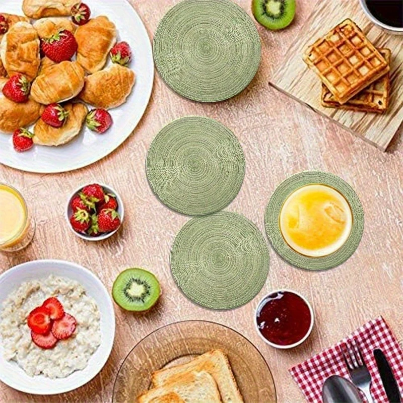 6pcs 4in Round Retro Green Growth Ring Refreshing Wooden Coasters Home Coffee Table Wooden Bar Mugs Glass Beer Cups Holiday Gift