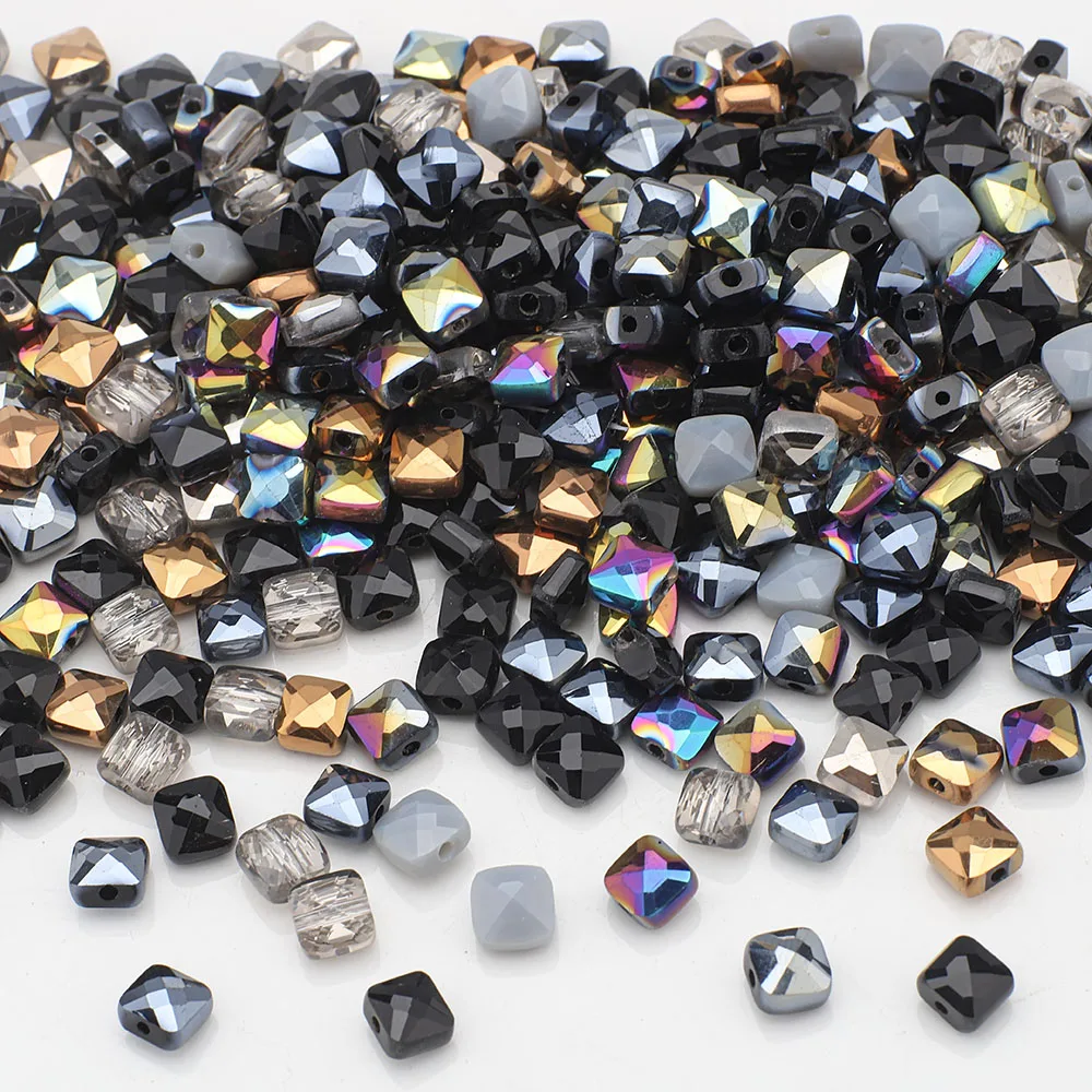50 Pz 6mm Misto Cristallo Di Vetro Quadrato Piatto Sfaccettato Cubo Perline Per Fai Da Te Fare Braccialetto Di Amicizia Primavera Parto Indumento Decorazione - Foto 5