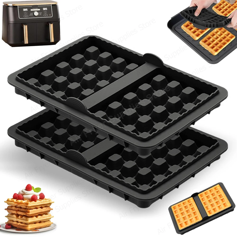 2PCS Air Fryer Silicone Waffle Mold for Ninja AF400 AF451 SL400 AF500 Reusable Waffle Pan Baking Plate Insert Airfryer Accessory 2PCS Air Fryer Silicone Waffle Mold for Ninja AF400 AF451 SL400 AF500 Reusable Waffle Pan Baking Plate Insert Airfryer Accessory