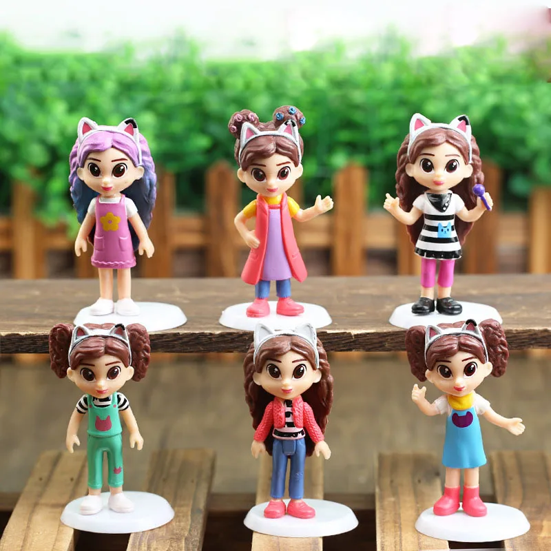 6pcs set PVC Gabby Dollhouse Figure Toy Mercat Cartoon Stuffed Animals Smiling Car Cat Hug Gaby Girl Dolls Kids Birthday Gifts 3