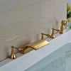 Golden Swan Bathtub Faucet Widespread Tub Mixer Tap Deck Mounted 3 Handle Swan Bath Shower Set with Pull Out Handshower Head 3