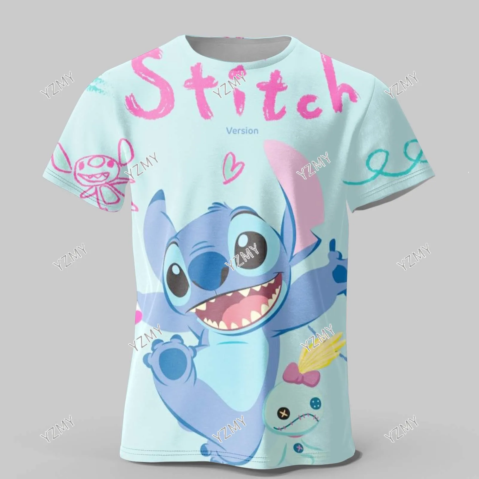 2024 Disney Stitch T Shirt Boys Girls Costume Cartoon Kids 3D Print Adult Kids Short Sleeve T Shirt 2