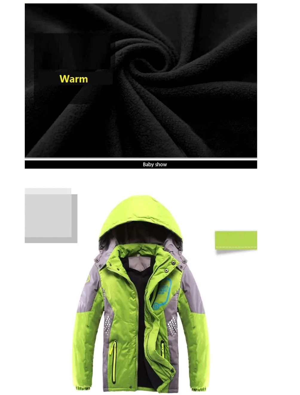 Winter Warmer Fleece Gepolsterter Dicker Kindermantel Wasserdichter Kontrast Abnehmbare Kapuze Reißverschluss Mädchen Jungen Jacken Kinder Outfits 3-12 Jahre – Detail 6