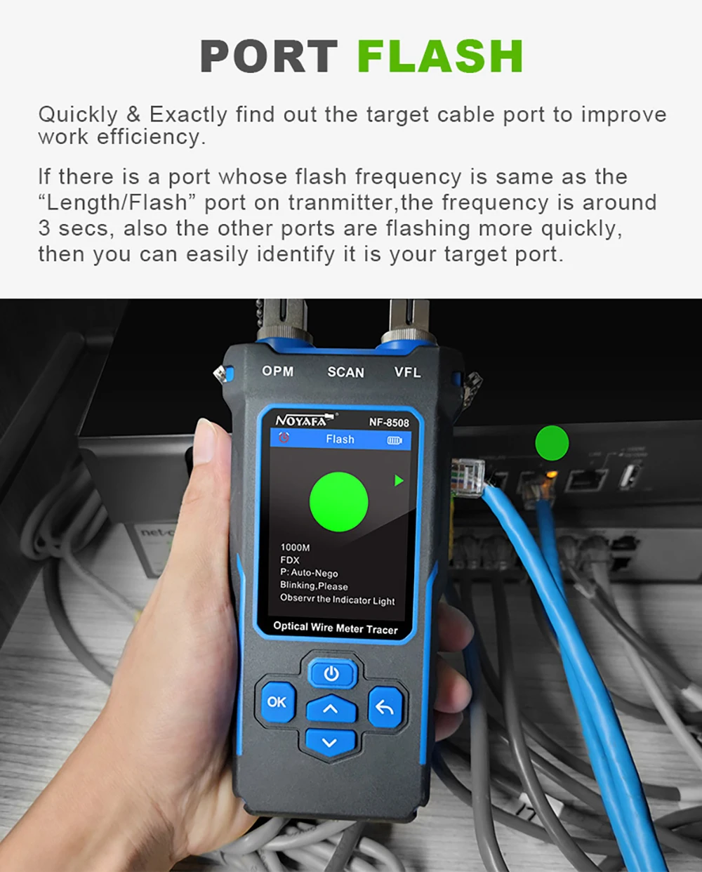 NOYAFA NF-8508 Kabel-Tracker-Tester, LCD-Display, Länge messen, Wiremap-Tester, PoE-Checker, optischer Leistungsmesser, Netzwerk-Tools – Detail 5