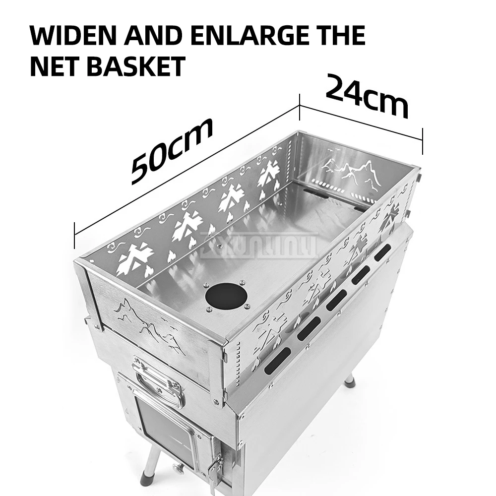 Stainless Steel Firewood Heating Stove Portable Camping Gear Folding Stove Outdoor Heating Stove 4