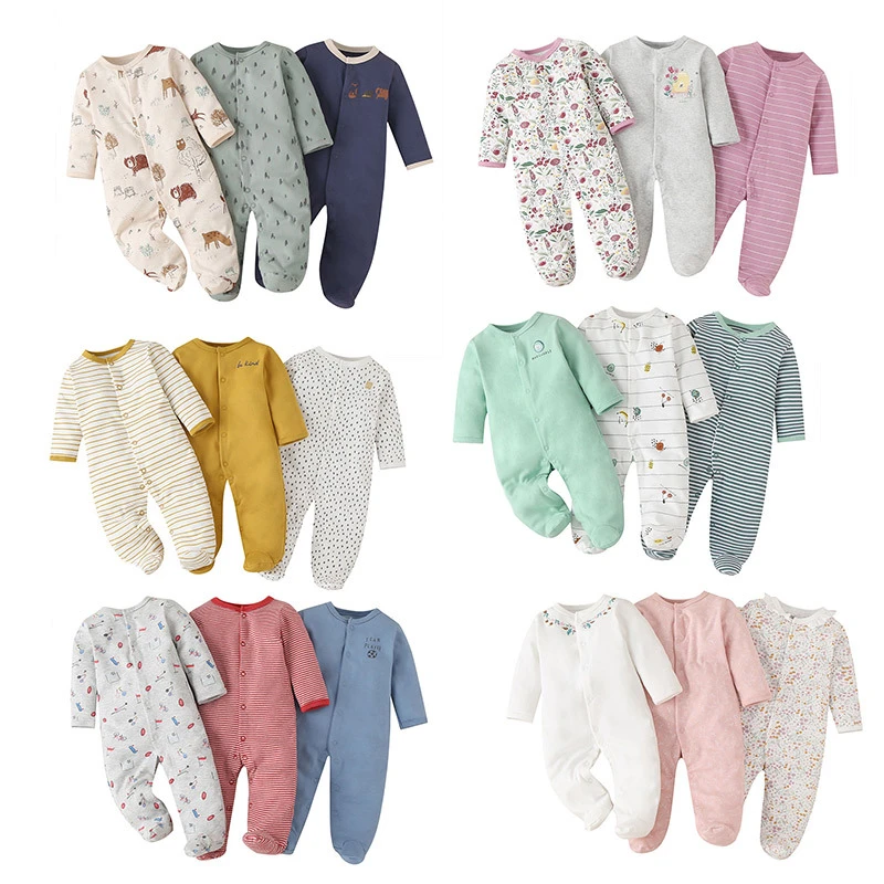 2022 Autumn Newborn Baby Foot Wrapped Onesie Clothes for Boys and Girls Long Sleeve Jumpsuit Kids Climbing Clothes 3 Pieces coloured baby bodysuits