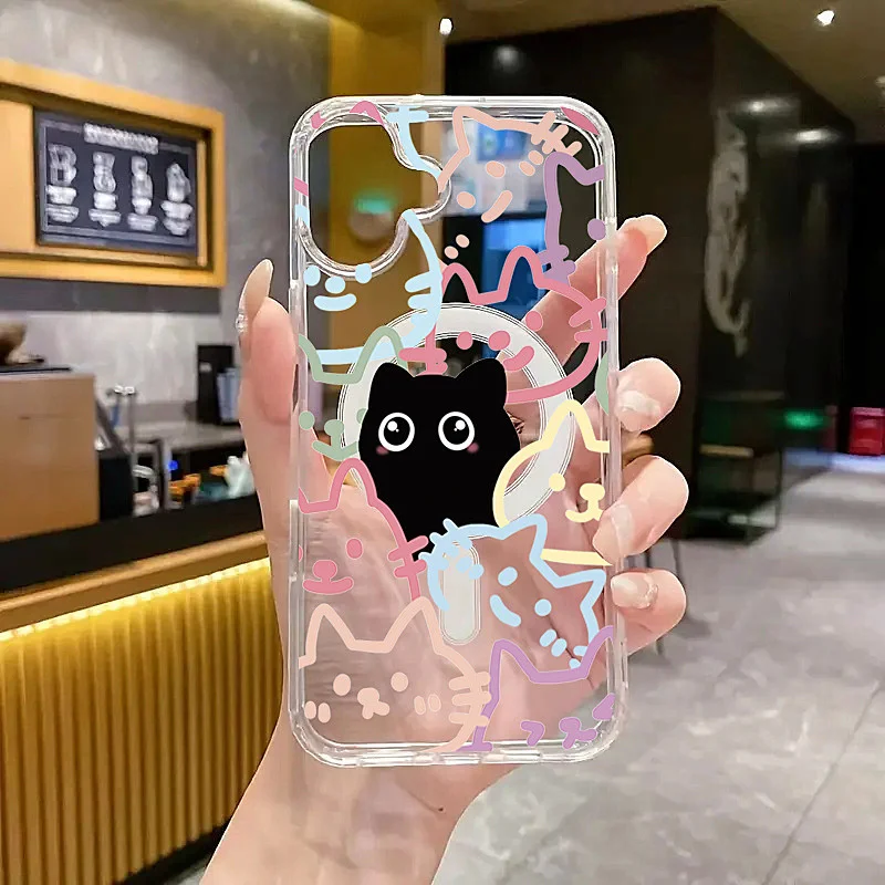 Cute Colorful Cats MagSafe-Compatible Phone Case with Wireless Charging Capability