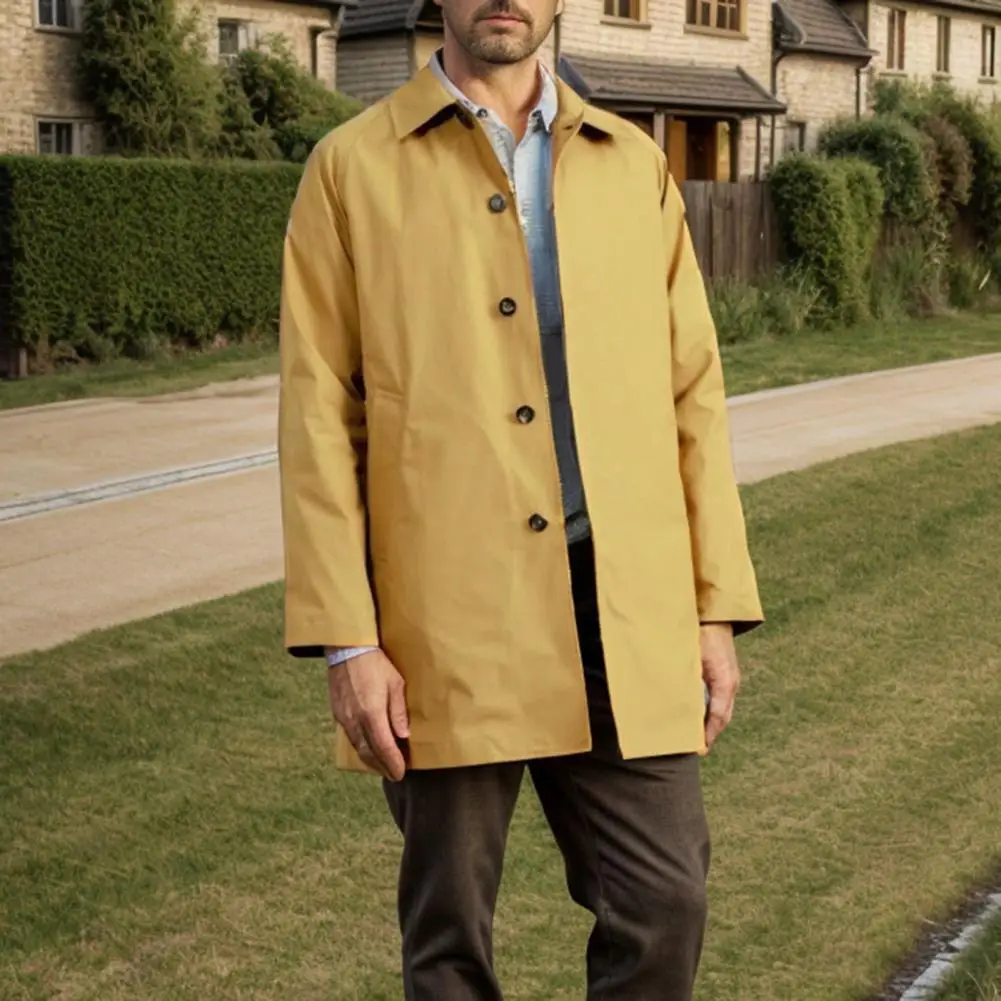 Lapel Windbreaker Stylish Men's Windbreaker Trench Coat with Lapel Collar Pockets Long Sleeve Single Breasted for Windproof