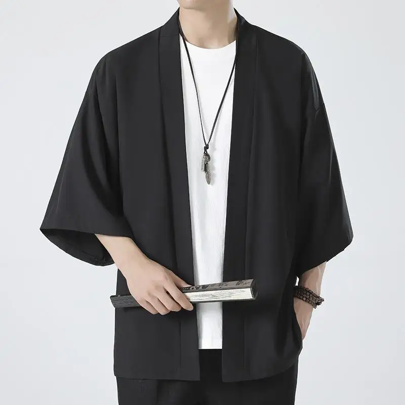 thumbnail image 2 of Kimono estilo japonés para mujer, moda de primavera y verano, capa lisa, haori, ropa de calle para mujer, cárdigan, bata holgada, yukata, 2 of 6