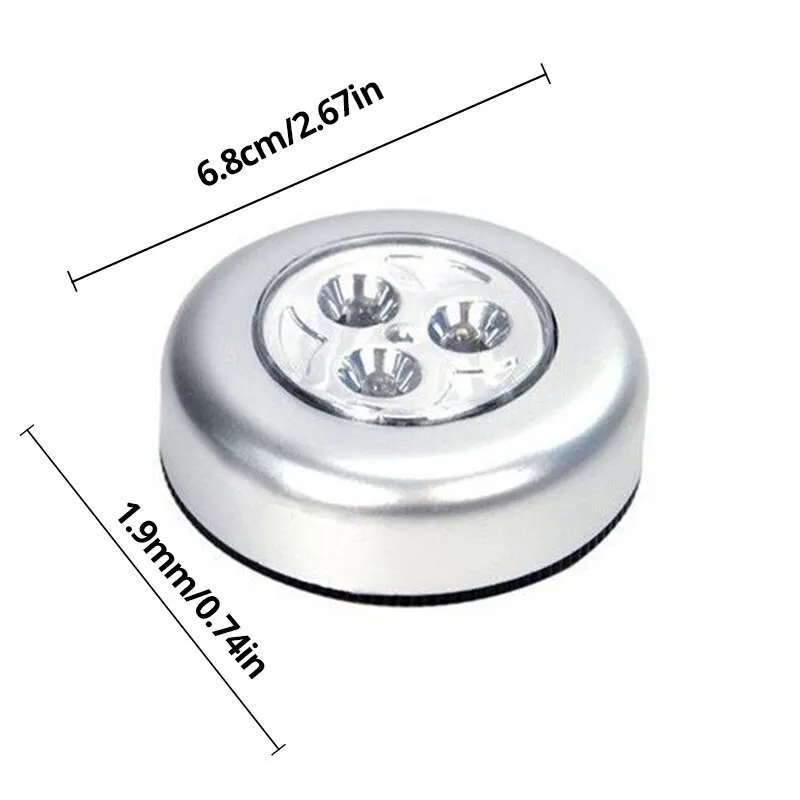 LED Night Light Creative Round Touch Lamp 3led Hand Pressing Car Bedside Wardrobe Reading 2pcs