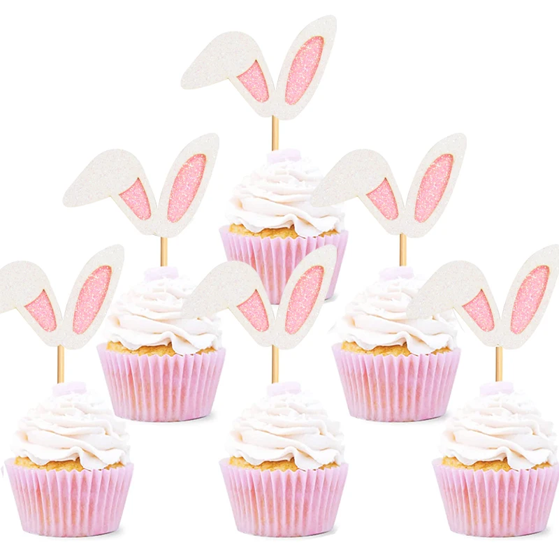 12 stücke Osterhasen ohren Cupcake Topper glücklich Ostern niedlich Kaninchen Kuchen Topper Essen Picks Kinder Geburtstags feier Dekoration Lieferungen – Detail 1
