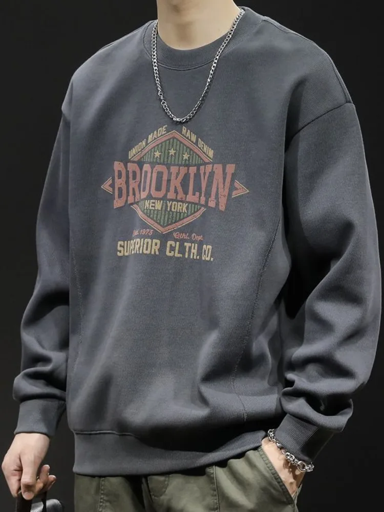 

Vintage Sign Letter Print Loose Casual Round Neck Pullover Sweatshirt Spring Autumn Long Sleeve Cotton Casual Hoodie Sweater Top