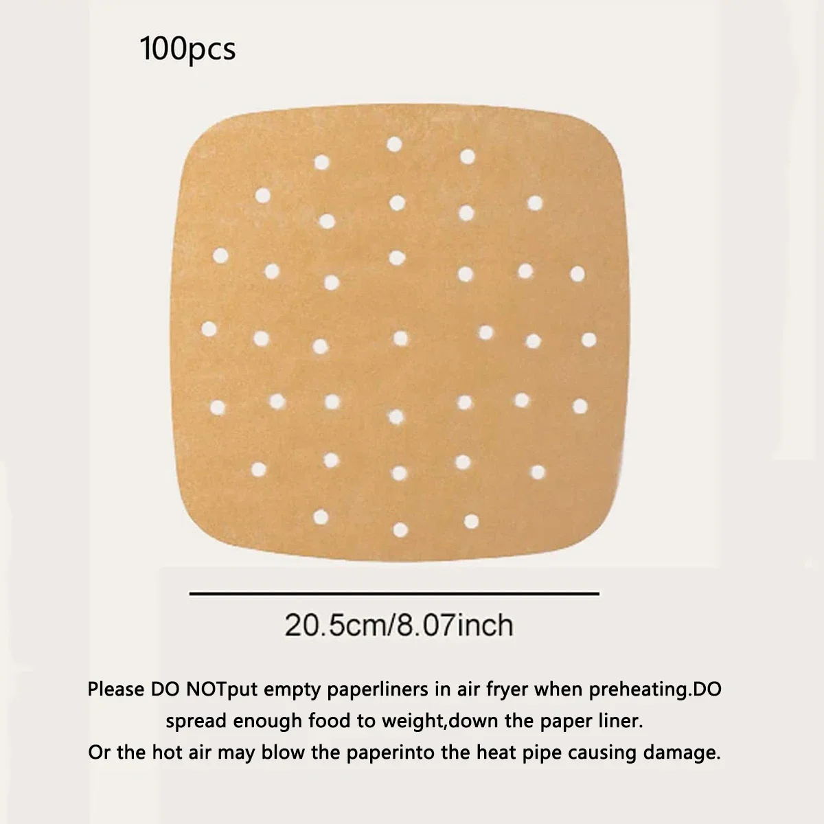 100pcs Square Air Fryer Liners with Perforations