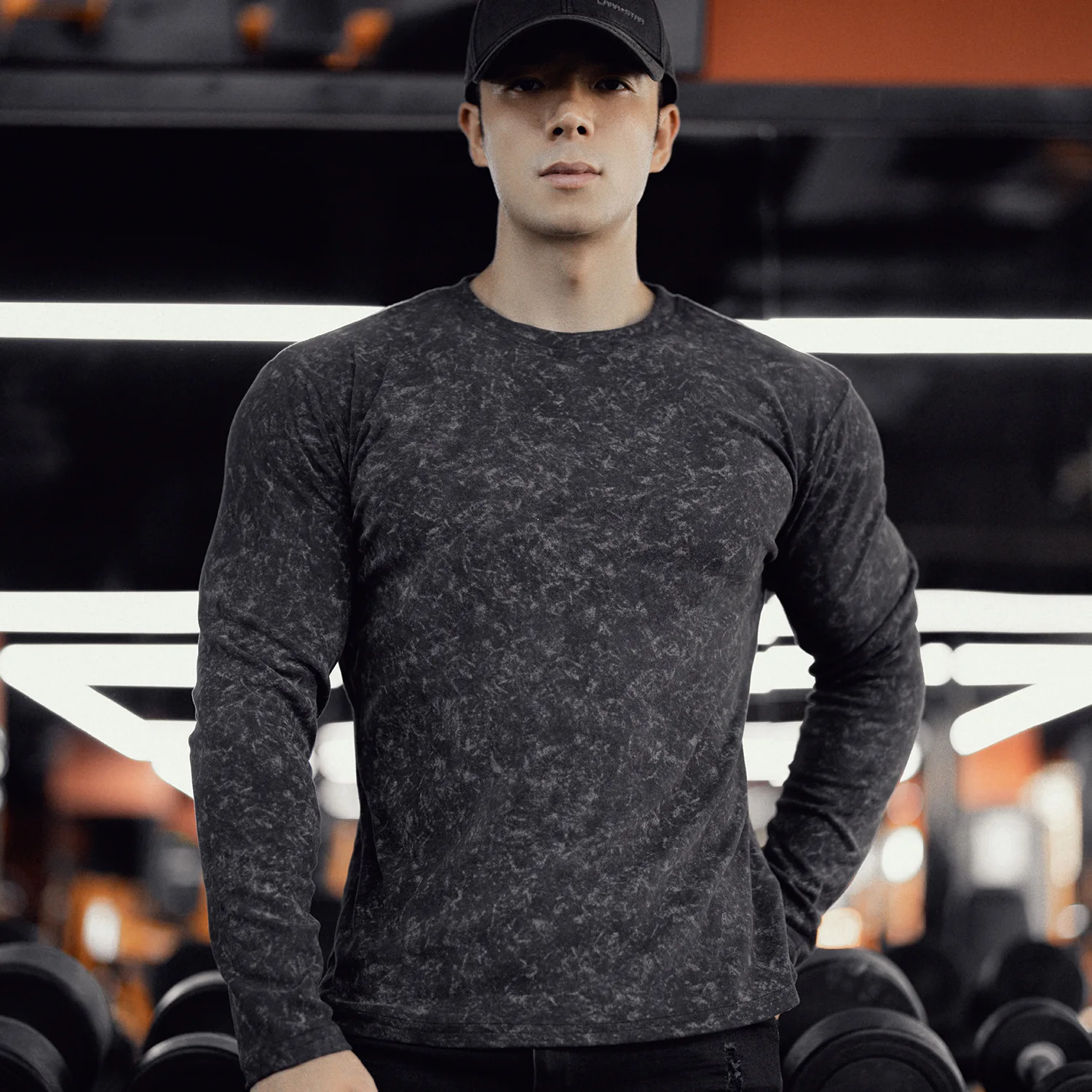 Tie Dye Velvet Long Sleeved Men's Fitness T Shirt - Image 6