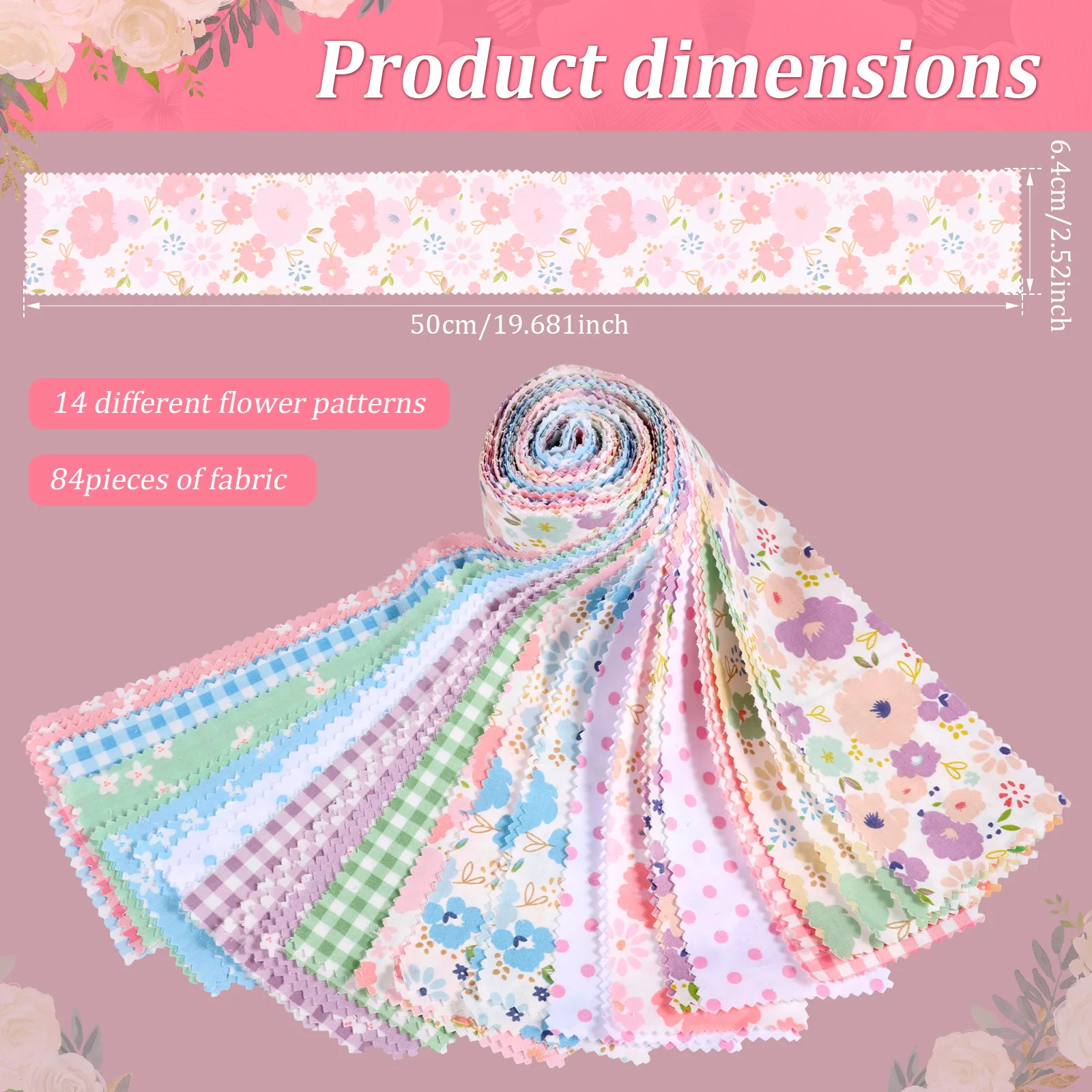 80/84 Pcs Sewing Patchwork Roll Floral Cotton Fabric Cotton Jelly Roll Up Cottons Fabric Quilting Strips Patchwork for DIY Craft